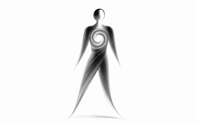 Abstrakte menschliche Figur mit Spirale im Inneren als Bild für Funktionieren und inneren Selbstverlust